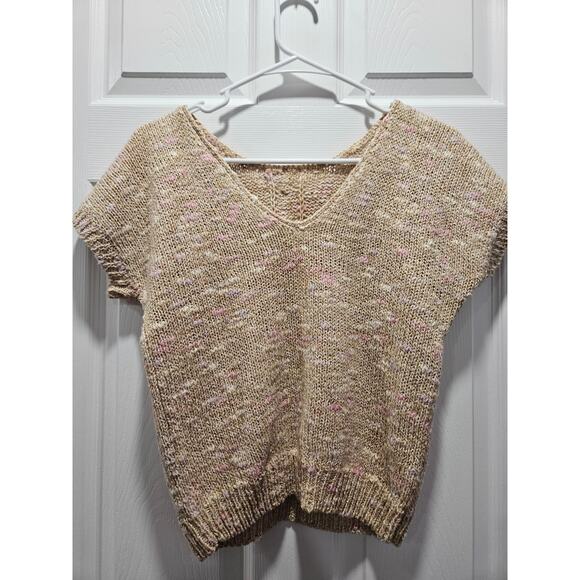 Vintage Jonathan Martin Glam Glittery Beige Cropped Sweater Size M Linen Blend - Picture 8 of 16